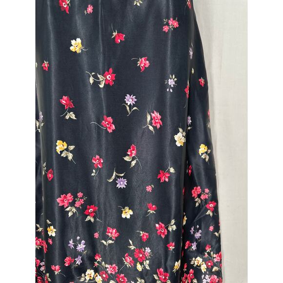 90s Vintage Skirt Womens Small Black Floral Maxi Satin Cottagecore Boho Bohemian - Picture 3 of 11